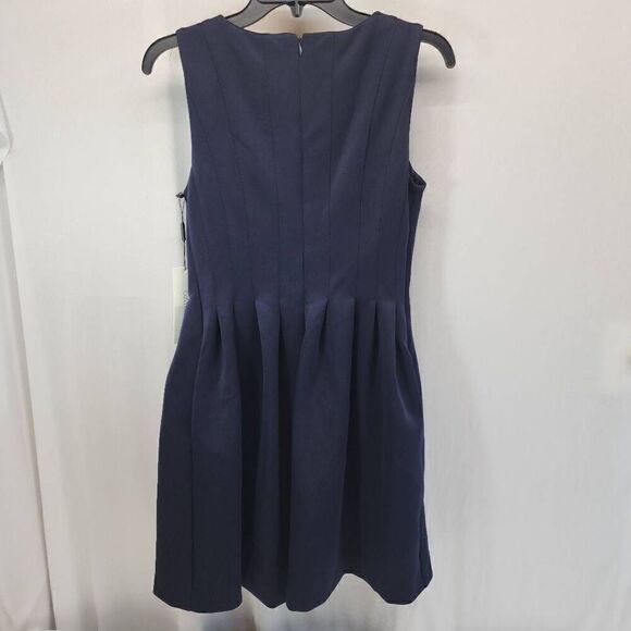 Calvin Klein Size 8 Petite Navy Blue Pleated Fit a Flare Dress S3 NWT - Picture 2 of 7